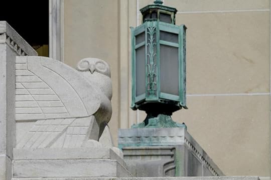  South entrance (Independence Avenue), sculpted stairway with stylized owl and elaborate lamp.pol