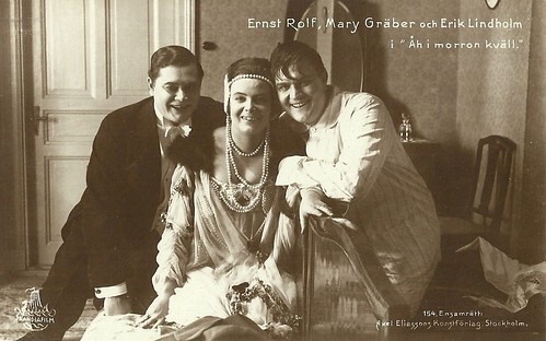 Ernst Rolf, Mary Gräber, and Erik Lindholm in Åh i morron kväll (1919)