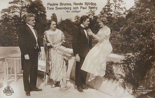 Pauline Brunius, Tore Svennberg, Renée Björling, Paul Seelig in En vildfagel (1921)