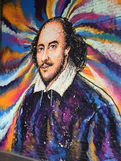 Brightly colored, slightly expressionist Shakespeare portrait