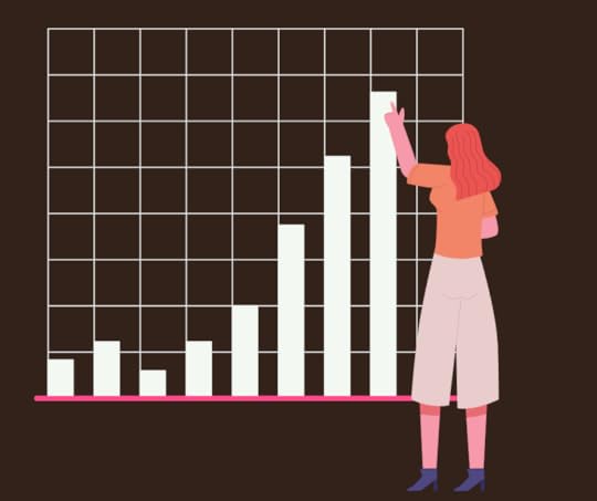 Cartoon of a woman using a graph to track her progress