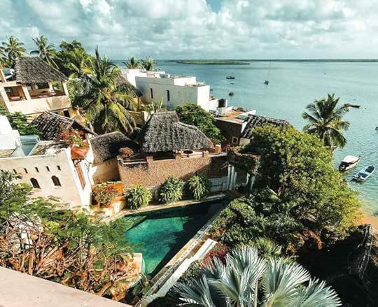 View of Swahili architectural homes on the coast of Lamu, Kenya