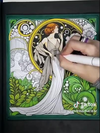 Art Nouveau Coloring Book: Hats, Cats, & Vintage Romance timelapse 02