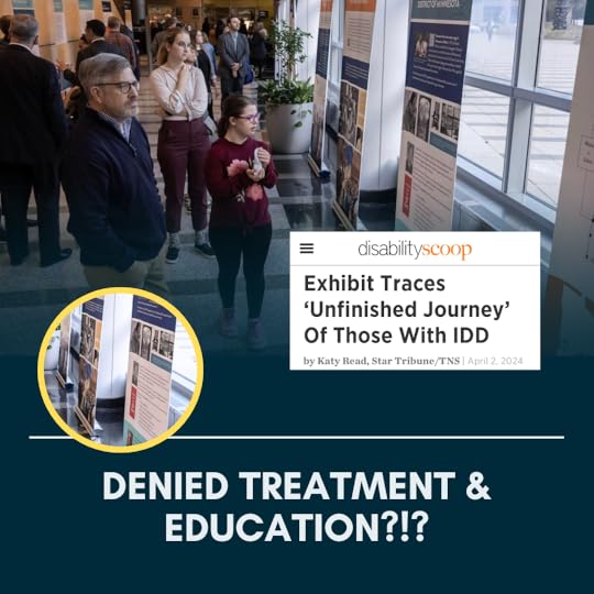 Screenshot of the cover of the article “Exhibit Traces ‘Unfinished Journey’ Of Those With IDD “. Lee Shervheim, left and his daughter Emie Shervheim 20, look over the exhibit 