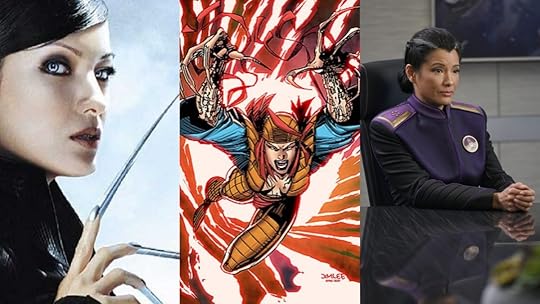 Kelly Hu as Lady Deathstrike in X2 (L) Lady Deathstrike in Marvel Comics (Center) and Kelly Hu in The Orville (R).