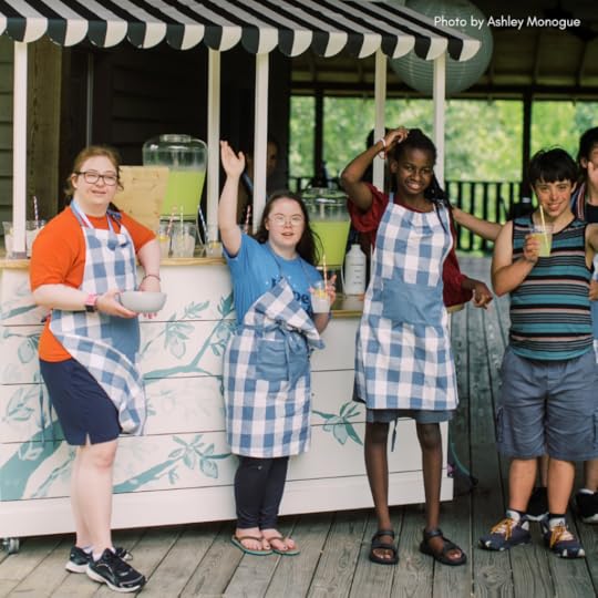 photo of Mend Coffee and Goods coffee counter. 4. outdoor photo of teens waving and standing in front of a lemonade stand