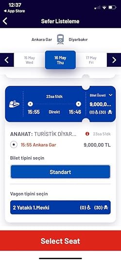 TCDD app where you can book the Mesopotamia Express