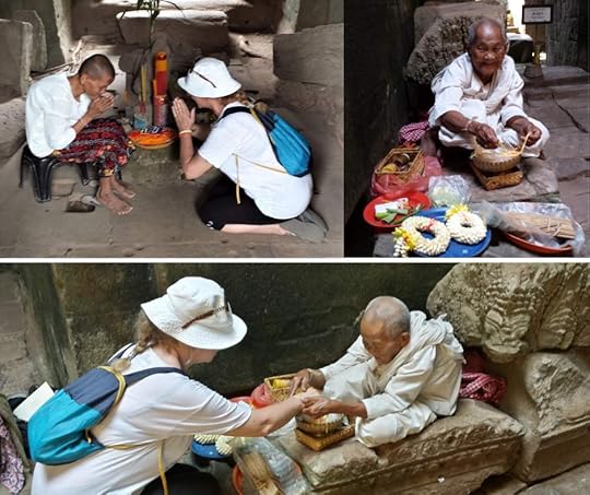 Receiving blessings and a 'sai sin' string cord at Angkor Wat. The Backpacking Housewife 