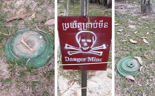Danger of landmines sign and samples of landmines at the war museum