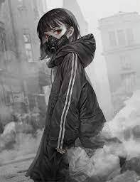 short hair, anime girls, gas masks, RuHee, original characters, red eyes, black hair, vertical, anime HD Phone Wallpaper | Rare Gallery