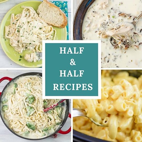 4 image collage of cream recipes made with half and half.