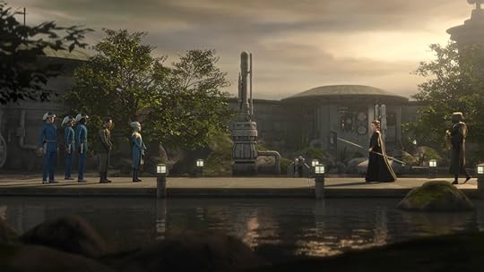 Morgan faces the New Republic envoy on Corvus in Tales of the Empire