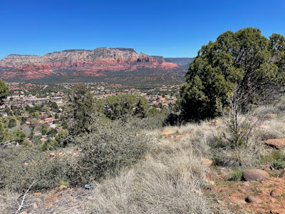 vista and rocky trail at beginning of hike on Airport Loop in Sedona, Arizona