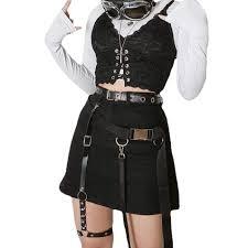 Goth Embroidery V-Neck Black Crop Top ...