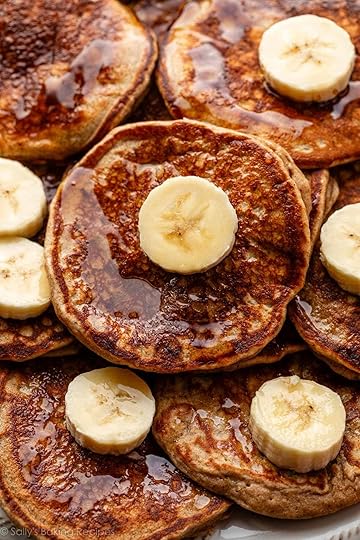 plate of banana pancakes close up.