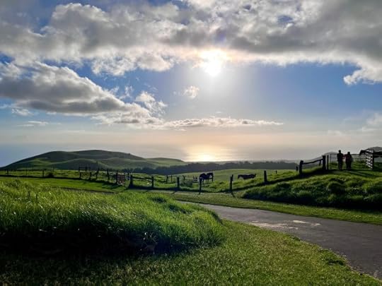 The view from Kahua Ranch stretches across rolling green pastures all the way to the ocean. (photo by Darleene Powells)