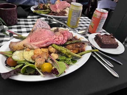 The plates are heaped high with food at the Paniolo Sunset BBQ dinner on the Big Island of Hawaii. (photo by Darleene Powells)