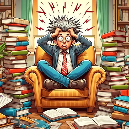 A person going crazy trying to read book reviews.