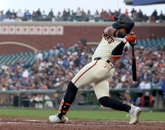 San Francisco Giants' Luis Matos #29 hits a three-run home run off Los Angeles Dodgers starting pitcher Yoshinobu Yamamoto #18 in the second inning of their MLB game at Oracle Park in San Francisco, Calif., on Monday, May 13, 2024. (Jane Tyska/Bay Area News Group)
