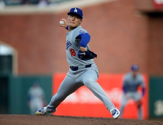 Los Angeles Dodgers starting pitcher Yoshinobu Yamamoto #18 throws against the Los Angeles Dodgers in the first inning of their MLB game at Oracle Park in San Francisco, Calif., on Monday, May 13, 2024. (Jane Tyska/Bay Area News Group)
