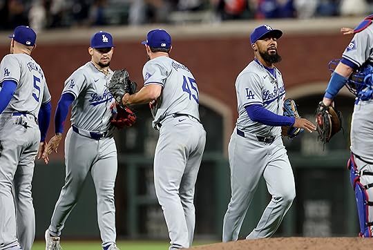Los Angeles Dodgers celebrate their 6-4 MLB win against the...