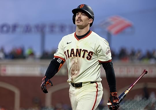 San Francisco Giants’ Mike Yastrzemski #5 reacts after striking out...