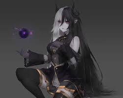 Demon, dress, white hair, bonito, magic, horns, sweet, anime, darkness, beauty, HD wallpaper | Peakpx