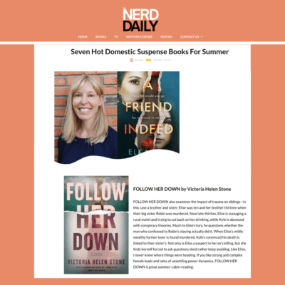 A shot of the website The Nerd Daily features a picture of Elka Ray and her book Friend Indeed.