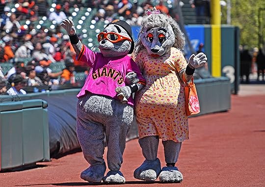 On Mother’s Day San Francisco Giants mascot Lou Seal escorts...