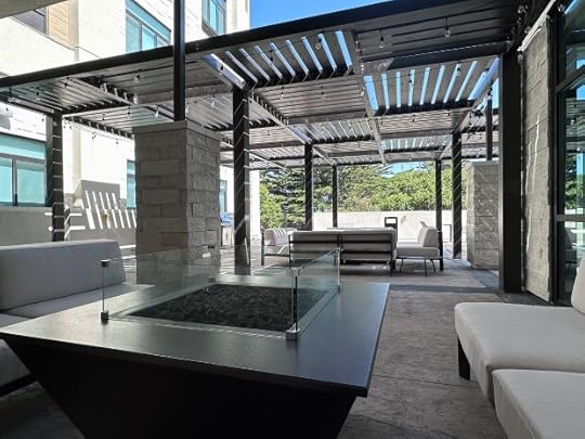 The patio area of the Home2 Suites is situated off the lobby and interior common area, and has seating and firepits for guests to enjoy. (James Herrera/Monterey Herald)