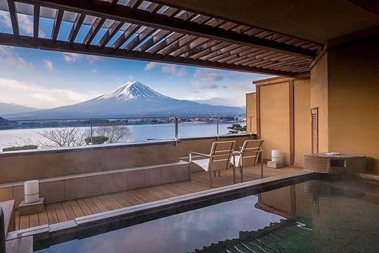 ryokan hotel room onsen in mount fuji, japan