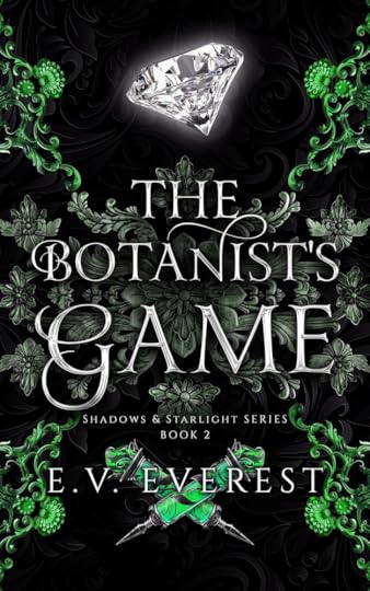Book cover for The Botanist Game - features a diamond and hair clips on a floral motif