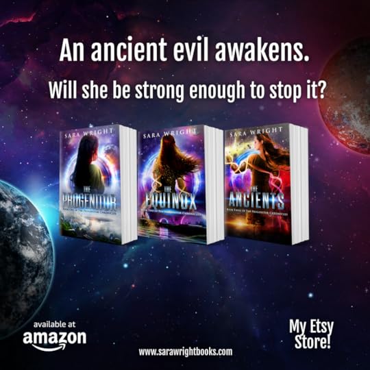 Space with three books from The Progenitor Chronicles featured saying the following: An ancient evil awakes. Will she be strong enough to stop it?