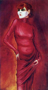 Otto Dix portrait of Anita Berber, with a sensuous red dress and a matching bright red bob.