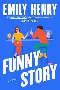Illustrated cover featuring a dark-haired white couple in jeans and tees having cocktails at a wooden bar overlooking a lake. The background is purple mountains and the red sun going down in front of an orange sky.