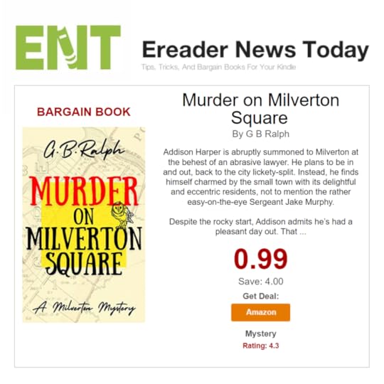 Ereader News Today feature of Murder on Milverton Square by G B Ralph.