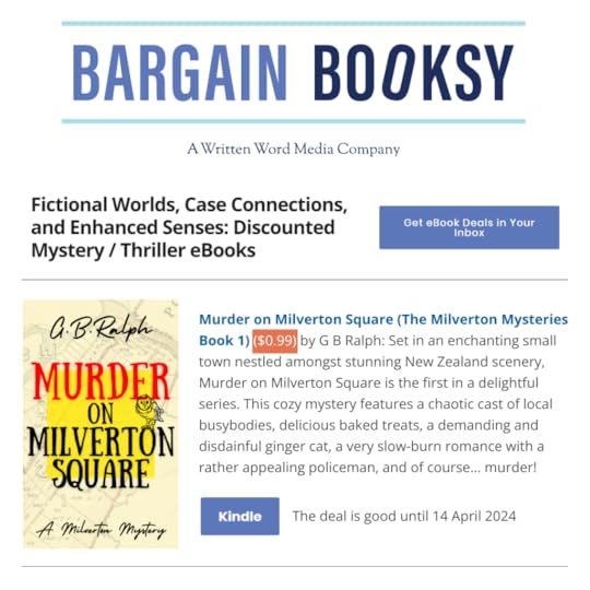 Bargain Booksy feature of Murder on Milverton Square by G B Ralph.