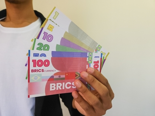 Man Holding A Fan Of BRICS Currency
