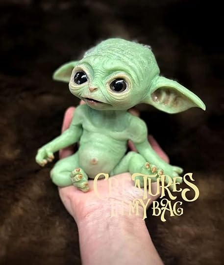 Tiny Baby Elf Yoda Version Silicone Art Doll from Creatures In My Bag Collectibles.