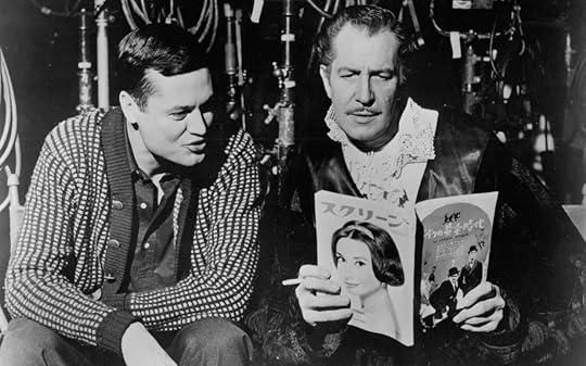 Director Roger Corman (left), on set of Pit and the Pendulum (1961), with Vincent Price