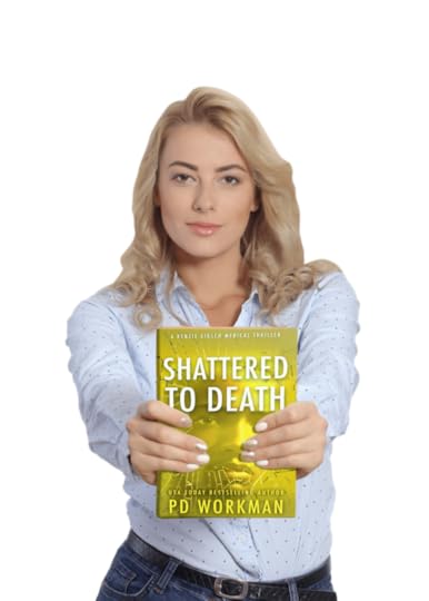 woman holding the book Shattered to Death