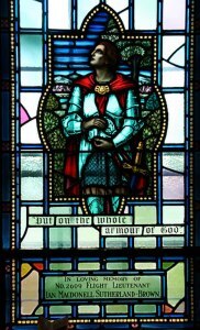 Putting on the armor of God stained glass window