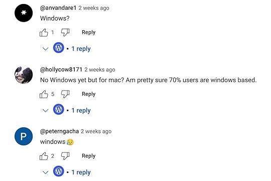 comments about a Windows version of Studio on YouTube