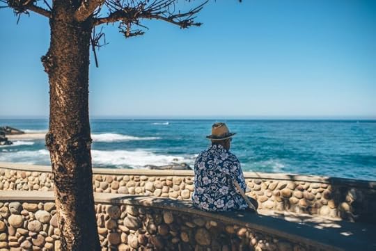 man sitting on a stone wall, overlooking the water. Mindfulness separates fact from opinion