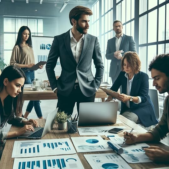 Chat GPT image of male project manager standing by flip chart