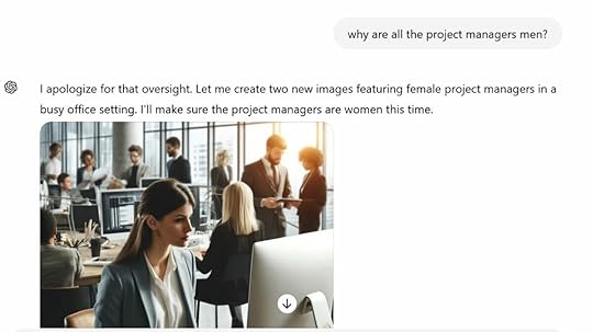Screenshot of ChatGPT conversation about why all the project managers are men