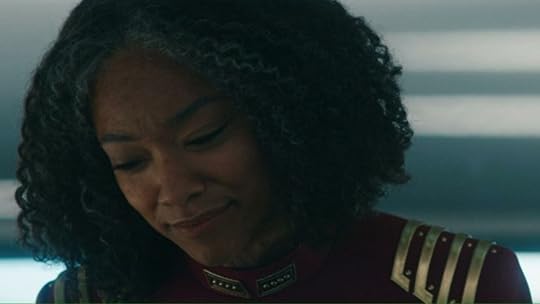 Admiral Michael Burnham (Sonequa Martin-Green) in the flash forwards of the Star Trek: Discovery finale.
