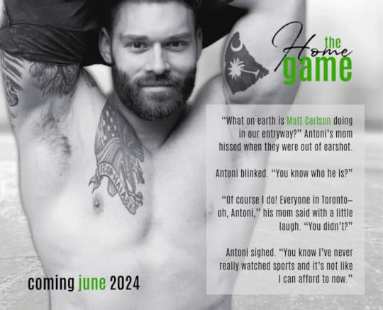 Shirtless bearded man with smile and tattoos. Text saying The Home Game coming june 2024