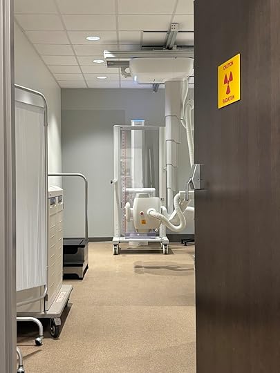 a room with a large machine and a door