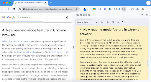 google chrome reading mode